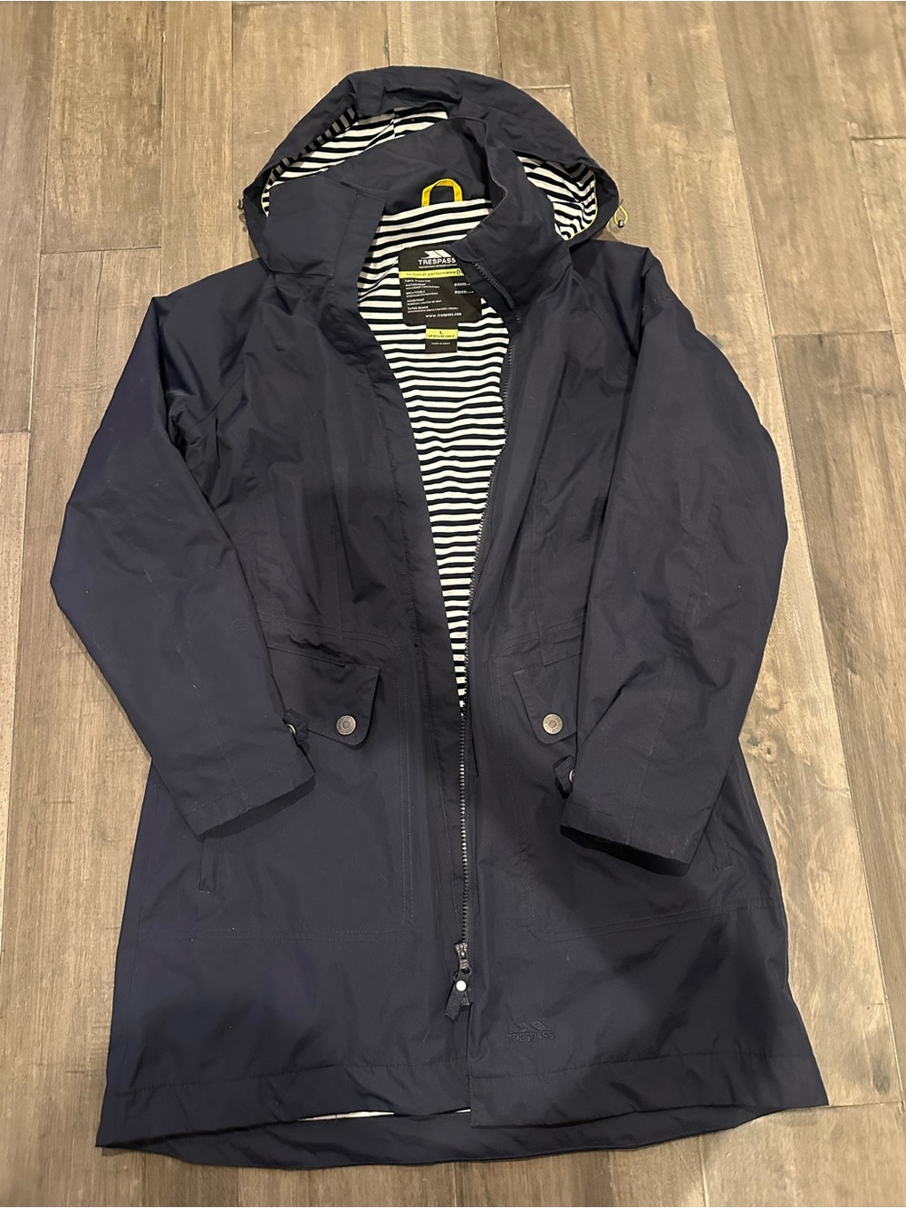 Trespass Navy Hooded Raincoat with Striped Lining